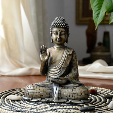 Vintage Bronze Look Buddha Statue in Abhaya Mudra (gesture) representing ' FEARLESSNESS'